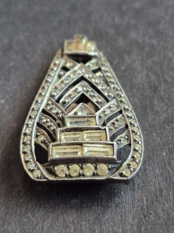 Art Deco Silver Dress Clip Earrings with Marcasite Stones stamped .935 total weight 14.3g