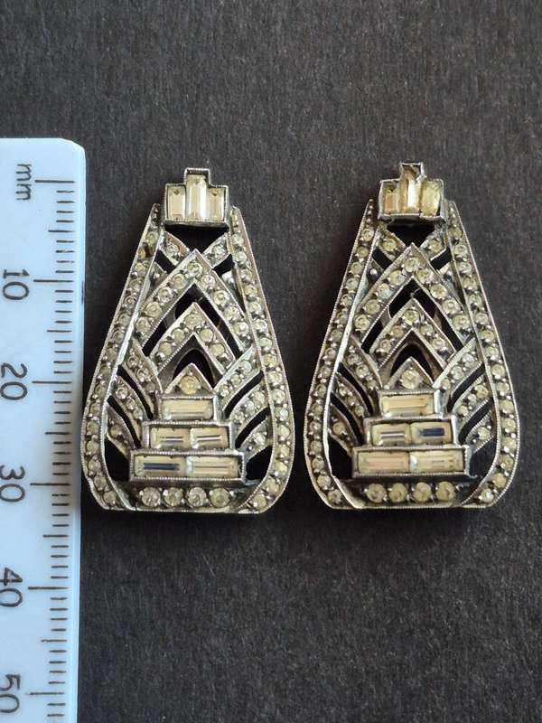 Art Deco Silver Dress Clip Earrings with Marcasite Stones stamped .935 total weight 14.3g