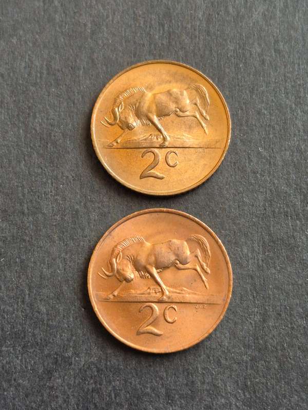 2 x Republic Two Cents 1965 Afrikaans/English EF+/UNC