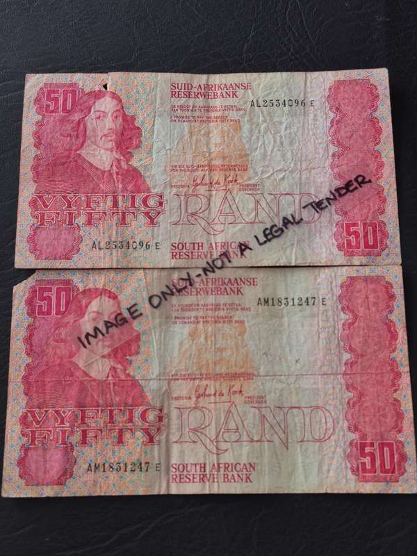 2 x GPC de Kock Fifty Rands (tears) Filler Notes