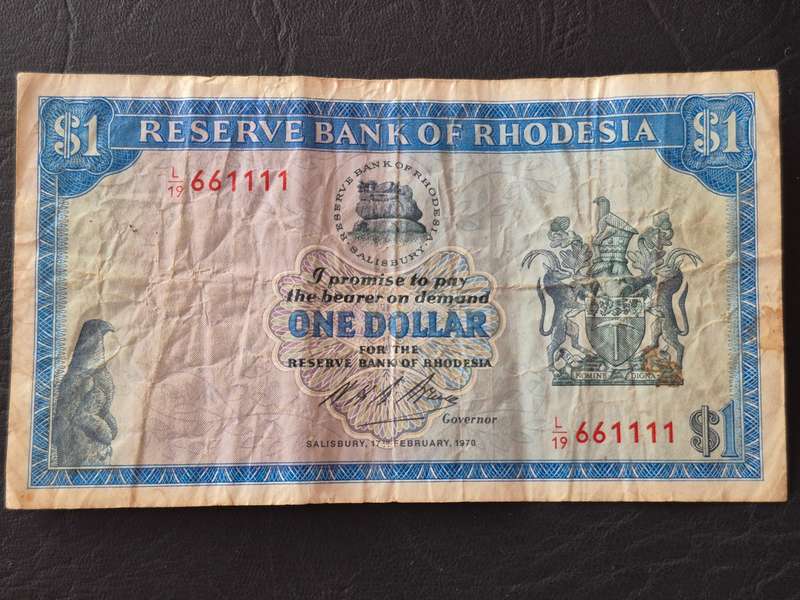 Reserve Bank of Rhodesia One Dollar Salisbury 1970 Rhodes Watermark