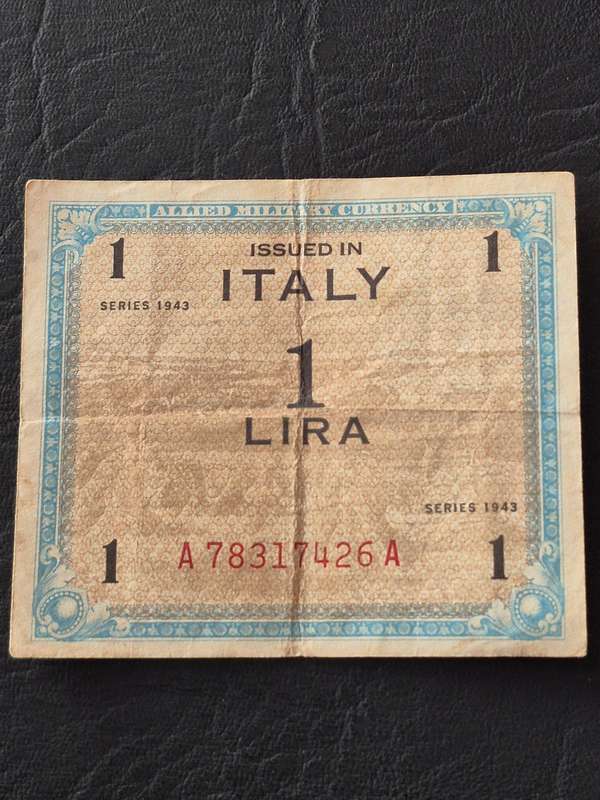 Italy One Lire 1943 Allied Military Currency