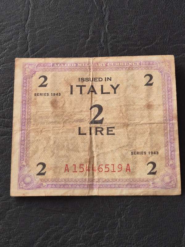 Italy Two Lire 1943 Allied Military Currency