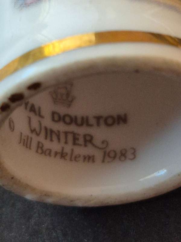 Royal Doulton "Winter" Jill  Barklem Thimble 1983 Clover Toasting Bread