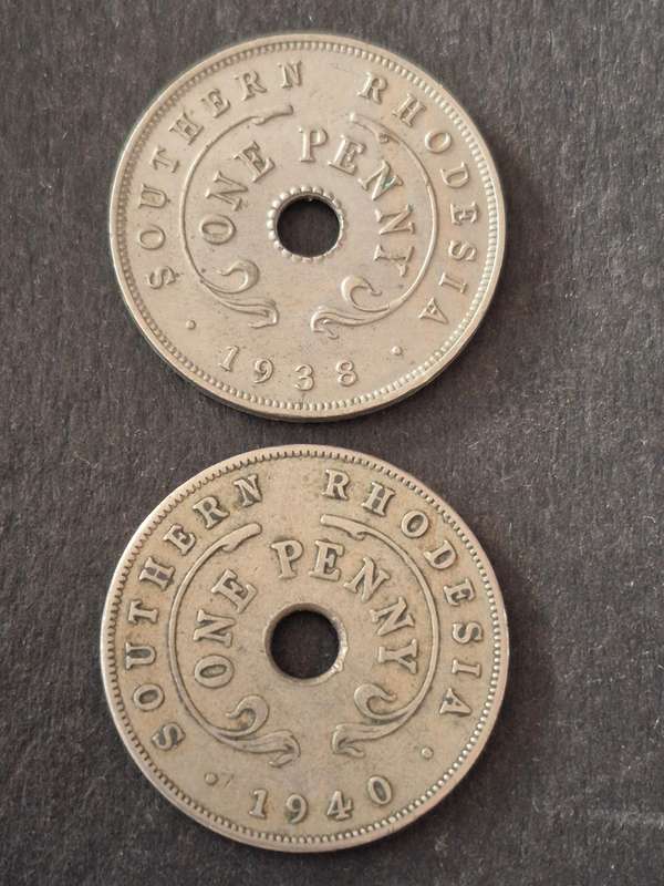 2 x Southern Rhodesia One Pennies 1938/1940