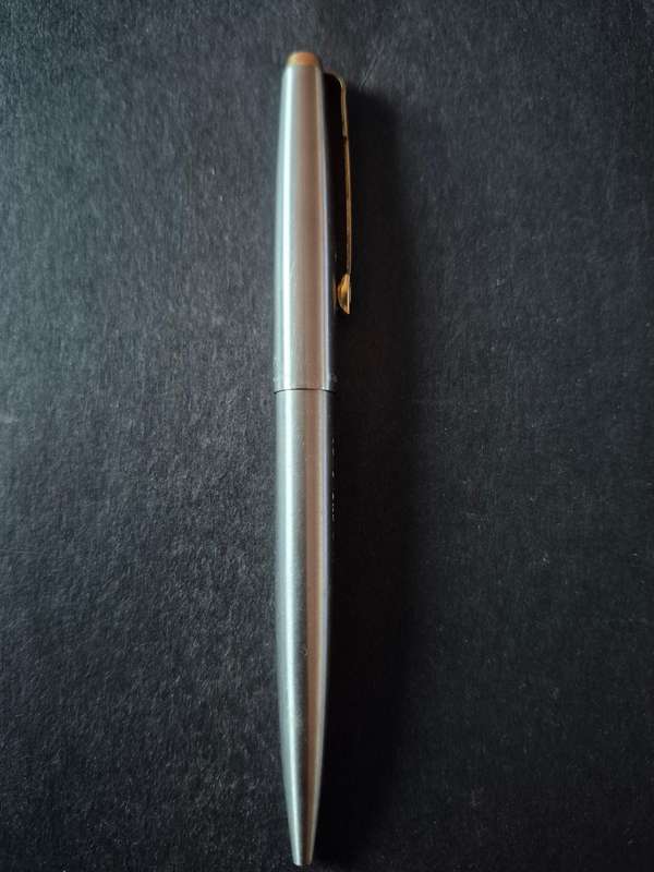 Vintage Parker Pen Stainless Steel Steel Flighter Gold Plated- made in England (engraved)