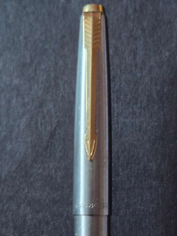 Vintage Parker Pen Stainless Steel Steel Flighter Gold Plated- made in England (engraved)