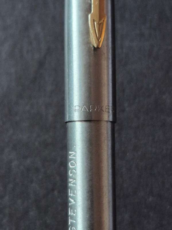 Vintage Parker Pen Stainless Steel Steel Flighter Gold Plated- made in England (engraved)