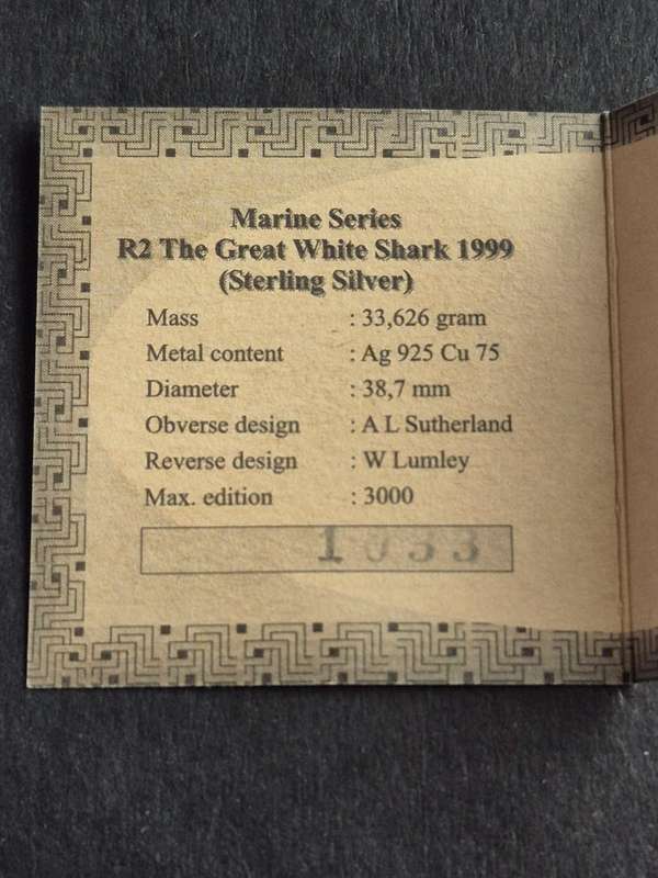 Marine Series Two Rand 1999 The Great White Shark Sterling Silver