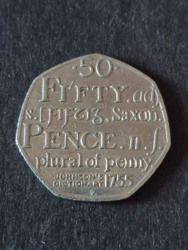 UK 50P Commemorate 2005 Johnsons Dictionary