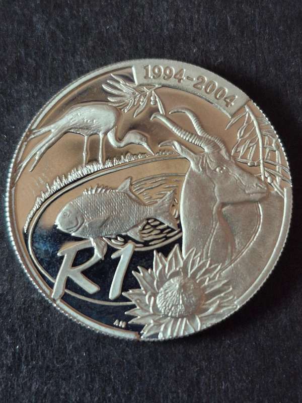 2004 Silver One Rand Protea Series Ten Year Anniversary of a Democratic SA Proof