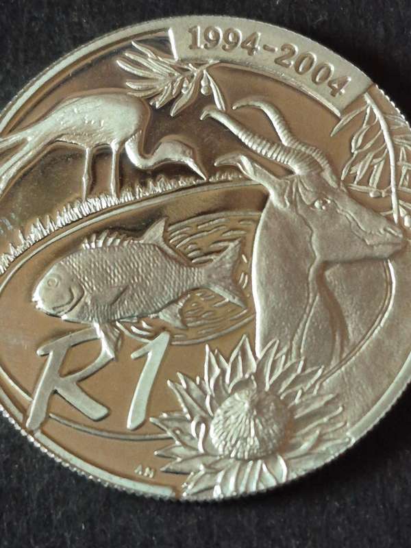 2004 Silver One Rand Protea Series Ten Year Anniversary of a Democratic SA Proof