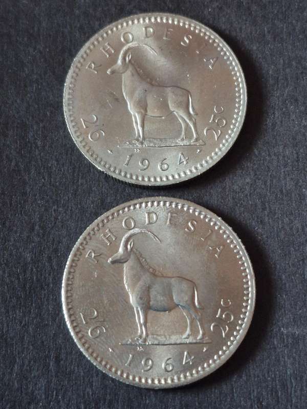 2 x Rhodesia 25 Cents 1964 EF+/UNC