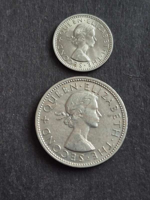 New Zealand Sixpence and Florin 1964