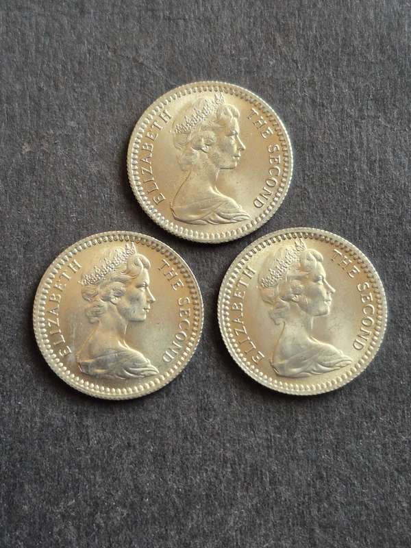 3 x Rhodesia 5 Cents 1964 UNC