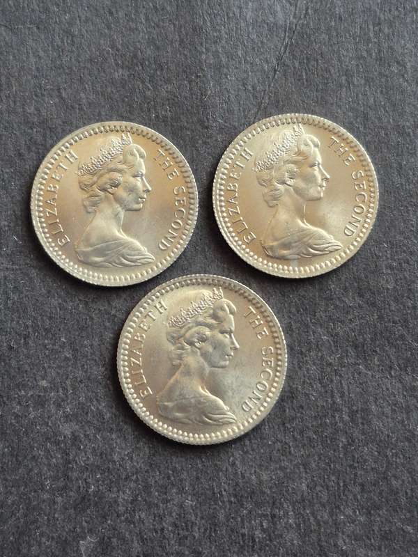 3 x Rhodesia 5 Cents 1964 UNC