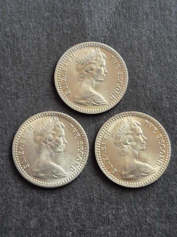 3 x Rhodesia 5 Cents 1964 UNC