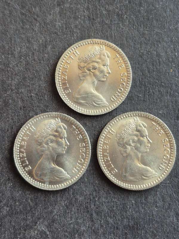 3 x Rhodesia 5 Cents 1964 UNC