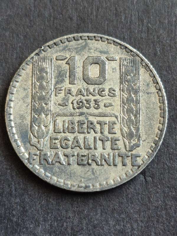 France 10 Francs 1933  0.680 Silver 10g