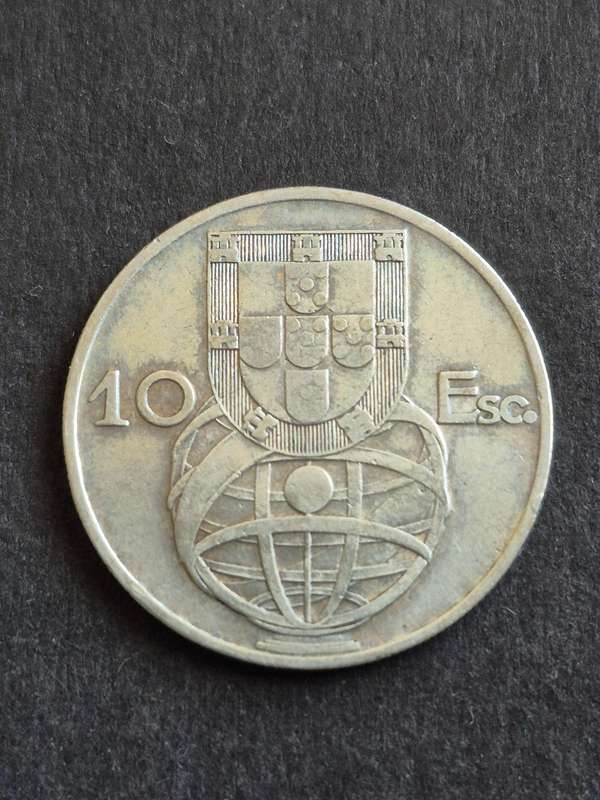 Portugal 10 Escudos 1954 Silver