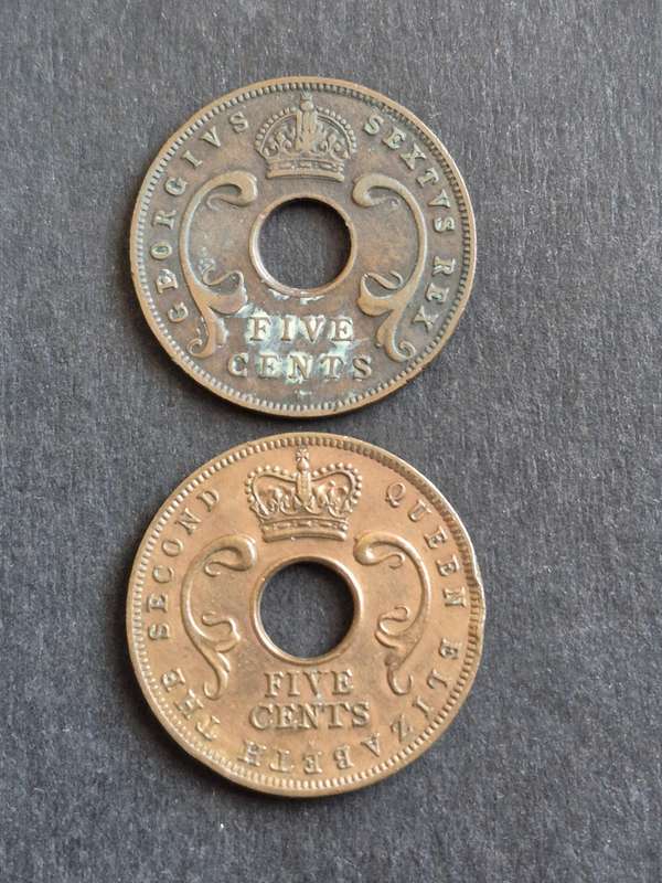 2 x East Africa 5 Cents 1951/1956