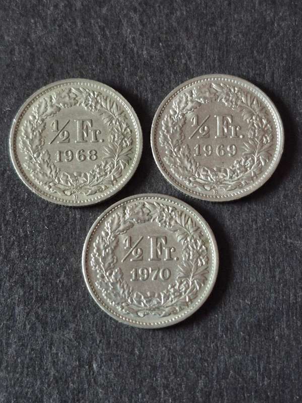 3 x Swiss Francs 1968/1969/1970