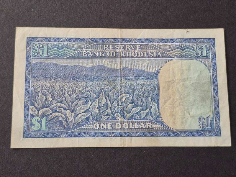 Reserve Bank of Rhodesia One Dollar Bird Watermark Salisbury 2 August 1979 (nice condition)