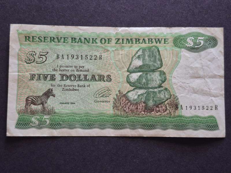 Reserve Bank of Zimbabwe 5 Dollars Harare 1994 Bird Watermark
