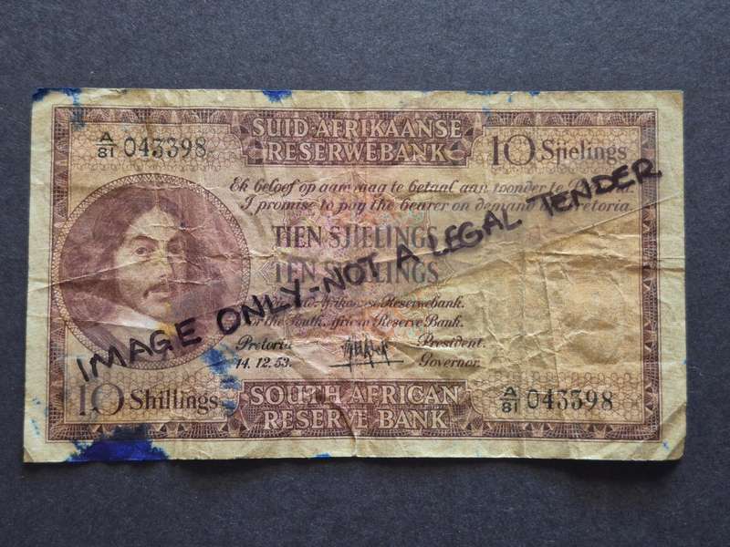 MH de Kock Ten Shillings A/E 14/12/1953 (Filler Note)