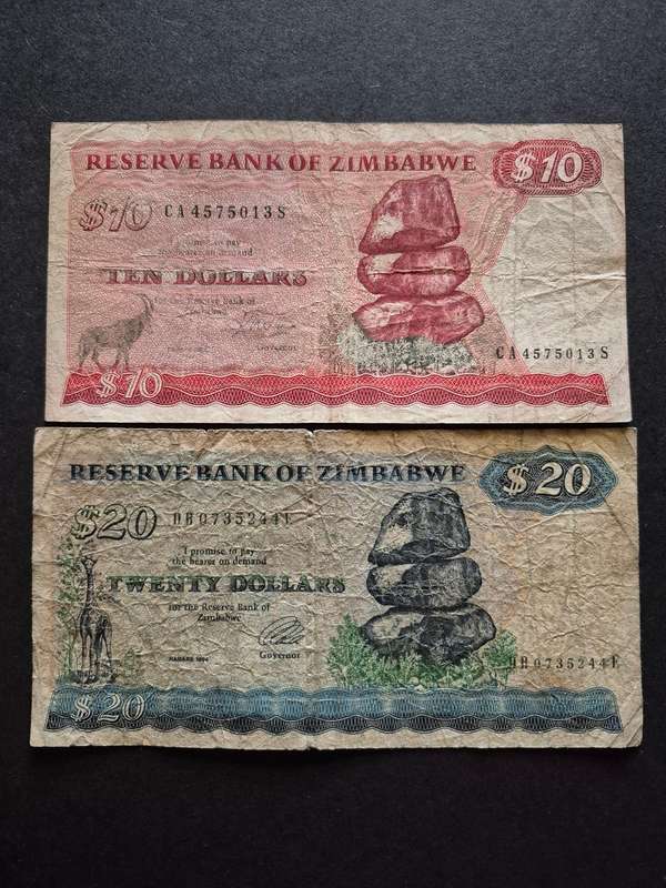 Reserve Bank of Zimbabwe 10/20 Dollars Harare 2004/1994