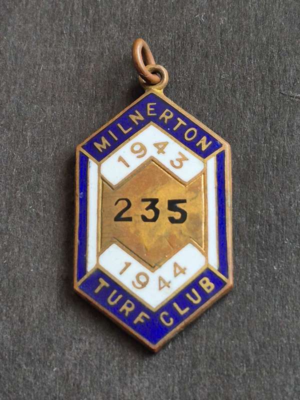 Vintage Enamel Milnerton Turf Club Badge 1943-1944 no. 235 Hleighton and Piper London maker
