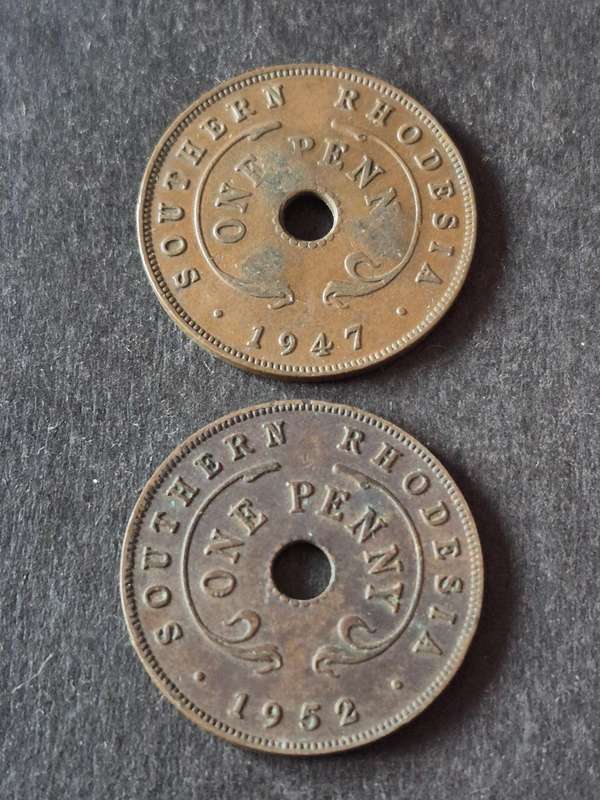 2 x Southern Rhodesia One Penny 1947/1952