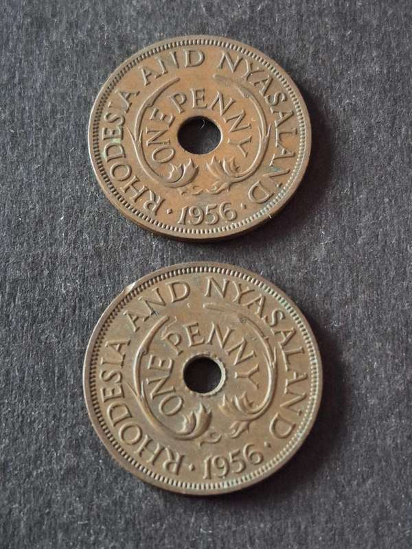 2 x Rhodesia and Nyasaland One Pennies 1956