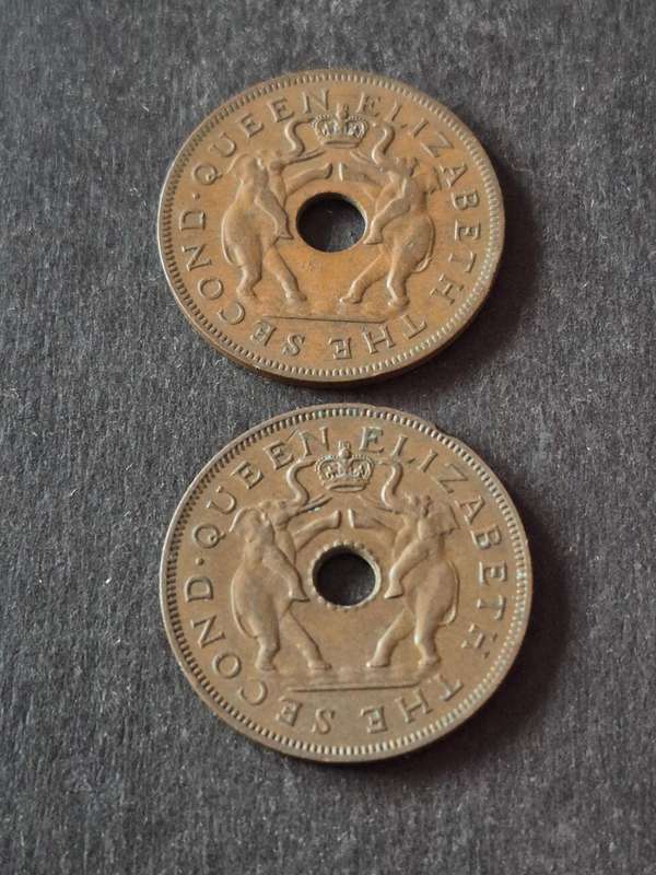 2 x Rhodesia and Nyasaland One Pennies 1956