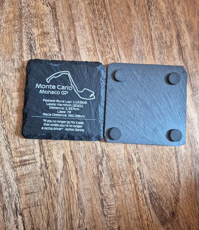 Formula 1 Slate Coasters  Set of 4 Laser Engraved Track Designs | F1 Fan Gift