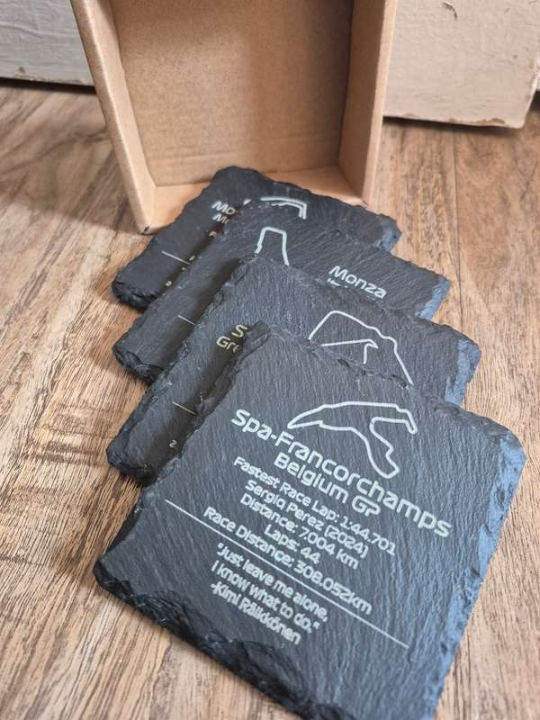 Formula 1 Slate Coasters  Set of 4 Laser Engraved Track Designs | F1 Fan Gift