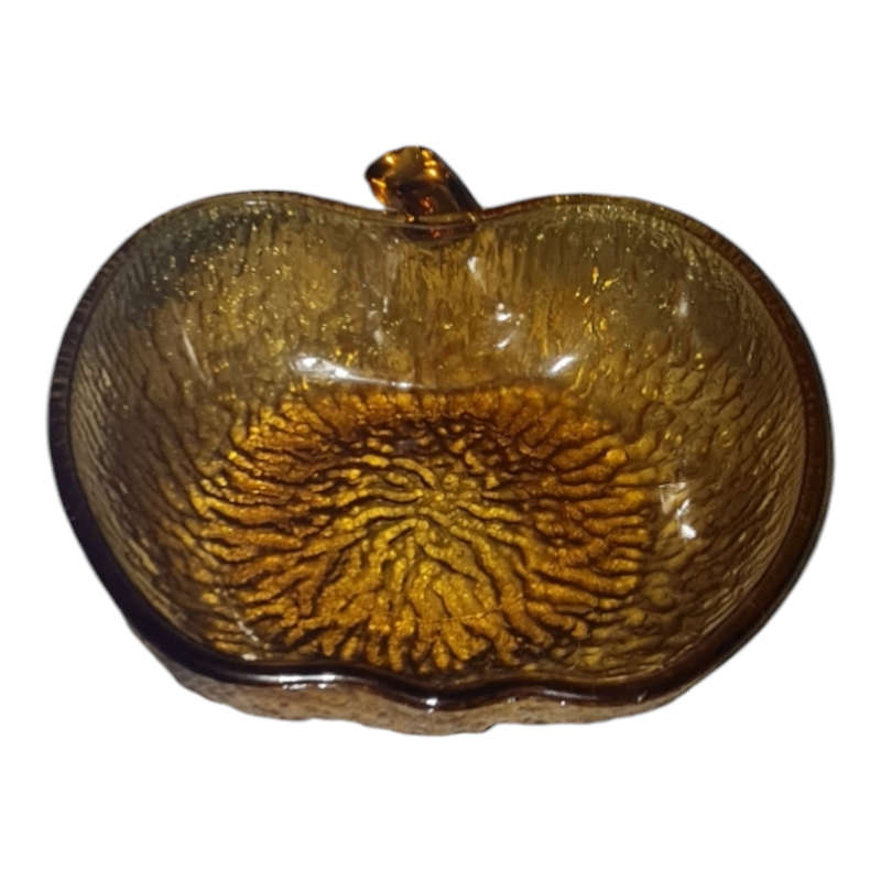 Italian textured bark glass apple shaped fruit or serving bowl