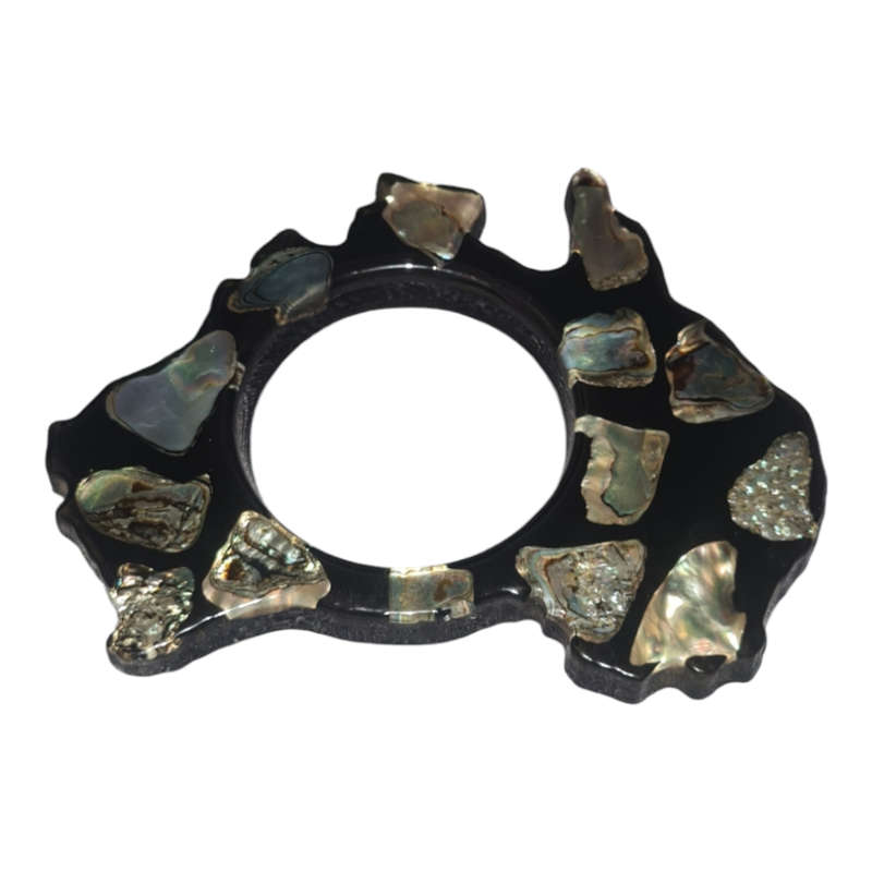 Mid Century Modern 1960's Black Trivet with Inlaid Abalone Shells