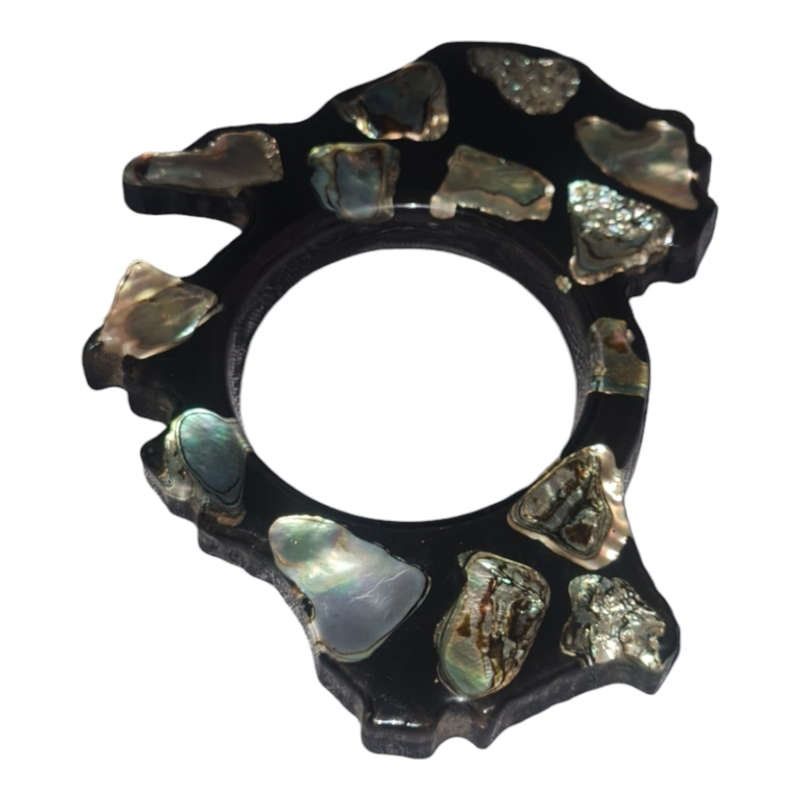 Mid Century Modern 1960's Black Trivet with Inlaid Abalone Shells