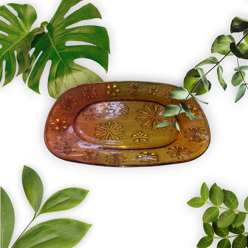 Vereco Daisy amber dish with floral decoration