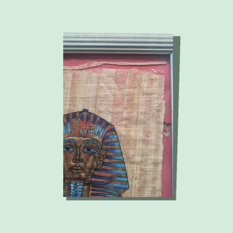 Vintage Egyptian King Tut Tutankhamun Golden Mask Painting on Papyrus