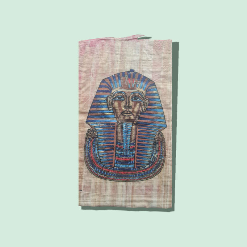 Vintage Egyptian King Tut Tutankhamun Golden Mask Painting on Papyrus