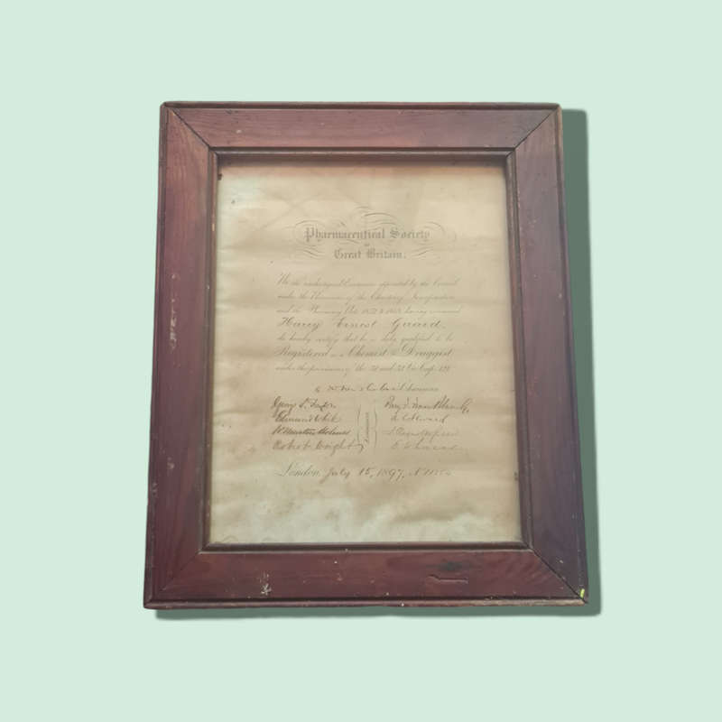 Certificate of Registration from Pharmaceutical Society of Great Britain