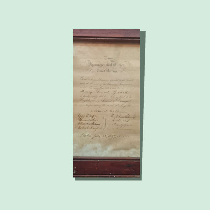 Certificate of Registration from Pharmaceutical Society of Great Britain