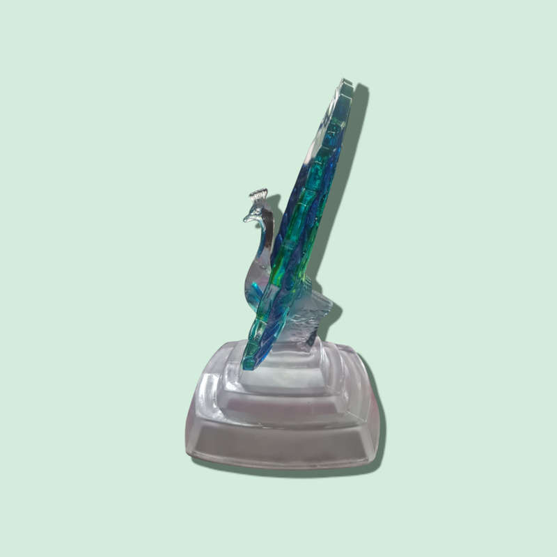Lovely Cristal D'Arques Lead Crystal Blue & Green & Yellow Peacock Figurine