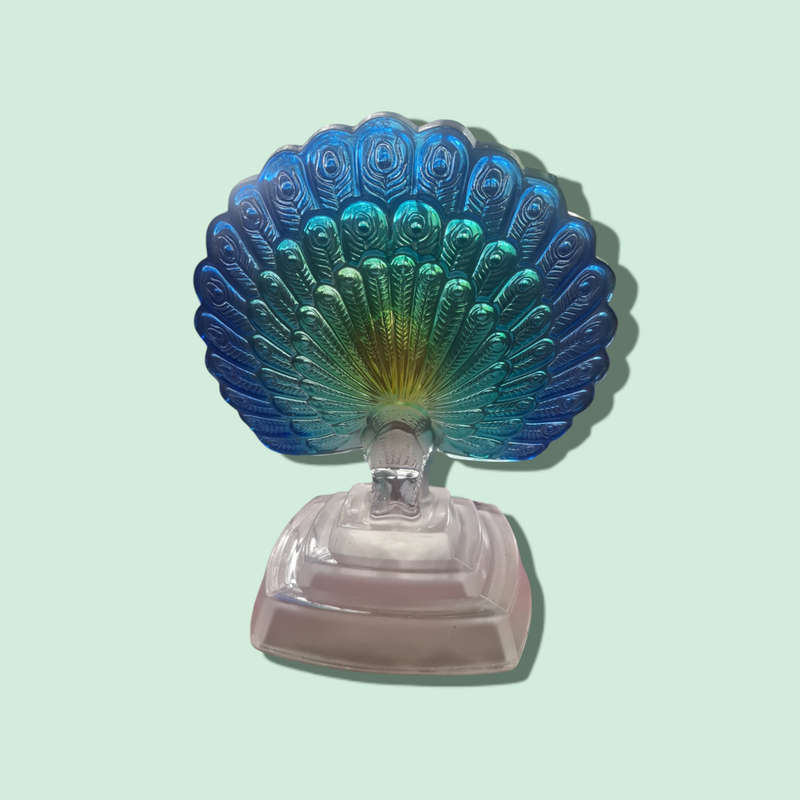 Lovely Cristal D'Arques Lead Crystal Blue & Green & Yellow Peacock Figurine