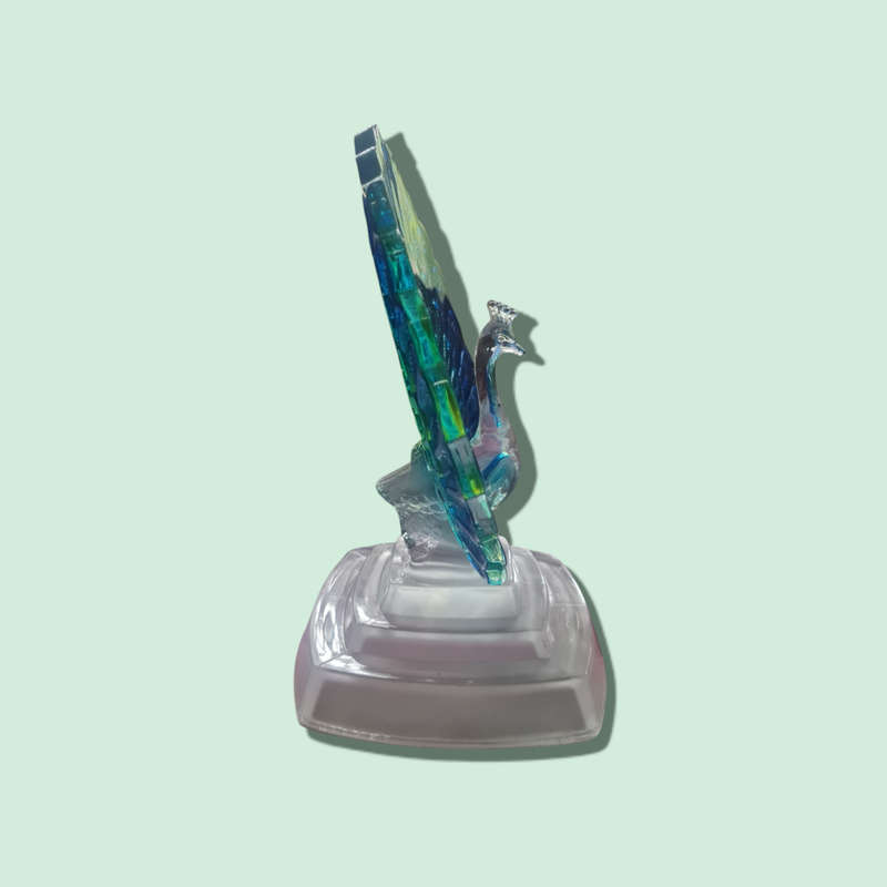 Lovely Cristal D'Arques Lead Crystal Blue & Green & Yellow Peacock Figurine