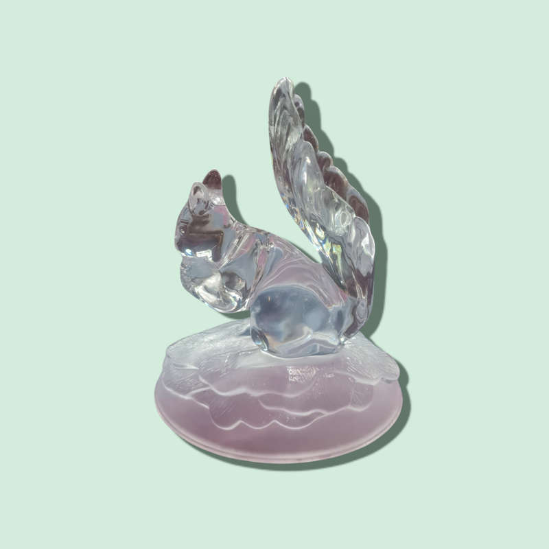 Vintage Crystal Squirrel Figurine on Frosted Crystal Oval Base