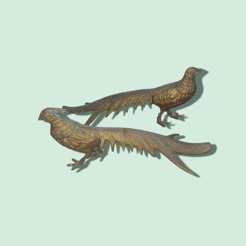 Vintage Pair of Metal Peacock Pheasant Figurines Bird Ornament Décor