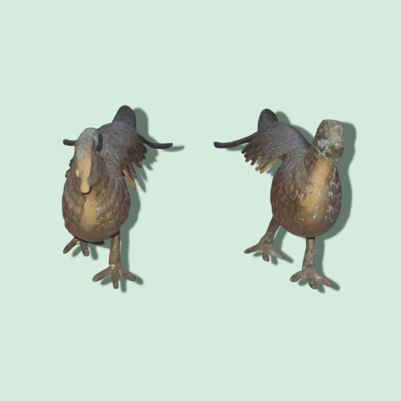 Vintage Pair of Metal Peacock Pheasant Figurines Bird Ornament Décor